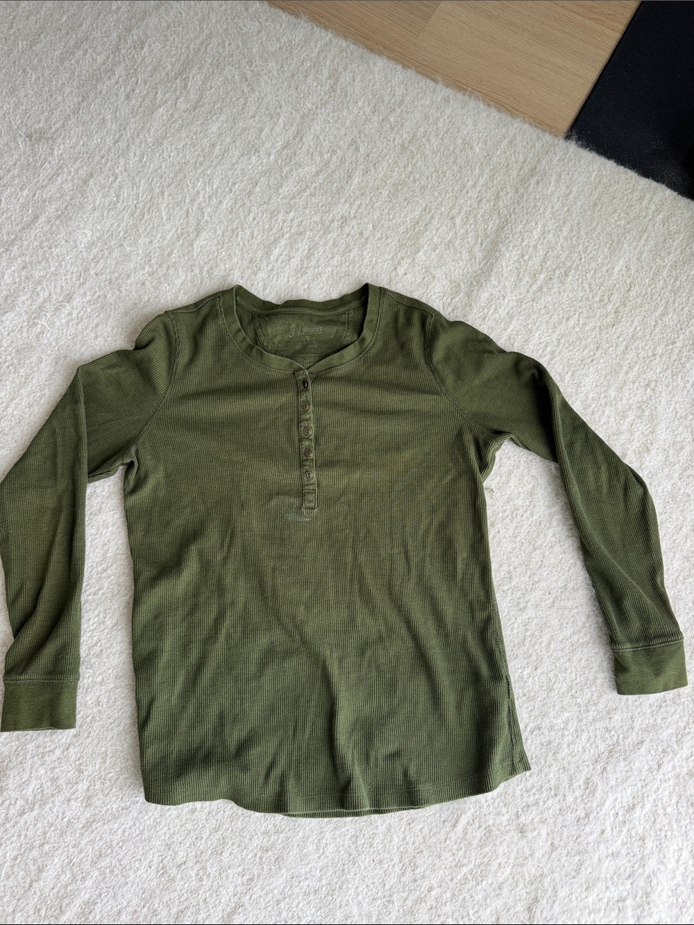 Natural Reflections Olive Green Ribbed Henley Long Sleeve Top
